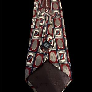 Geometric Pattern Red & Navy Silk Tie
